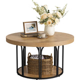 LITTLE TREE Round Coffee Table 31.5'', Modern Coffee Table with 2-Tier Storage, Farmhouse Center Table, Easy Assembly for Living Room, Rustic Brown LITTLE TREE