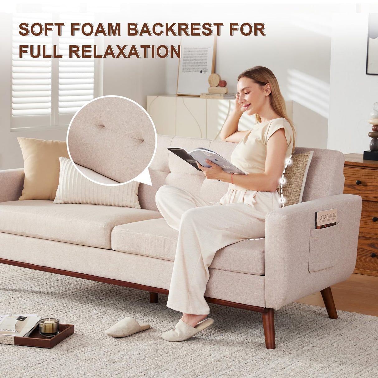 Eiayeebil 77" W Loveseat Sofa Chenille Couch for Living Room,Small Sofa 2 Seater Office Couch for Small Spaces Mid Century Modern, Easy to Install,Beige Eiayeebil