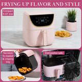 Paris Hilton Air Fryer, Large 6-Quart Capacity, Nonstick Made without PFAS, Touchscreen Display, 8-in-1 (Air Fry, Roast, Broil, Bake, Reheat, Keep Warm, Pizza, Dehydrate), Dishwasher Safe, Pink Paris Hilton