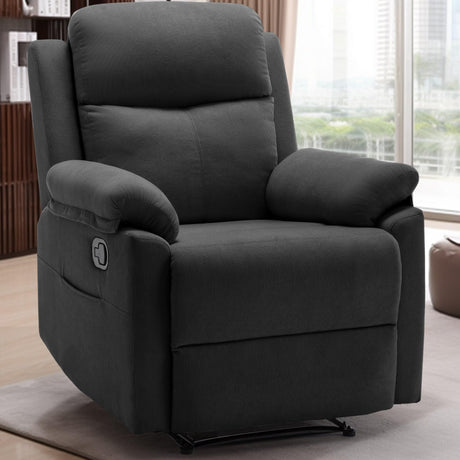 Recliner Chair for Adults, Small Recliner Chair for Small Spaces, Upholstered Corduroy Manual Recliner with Side Pockets, Reclining Chair for Living Room, Nursery, Black Korser
