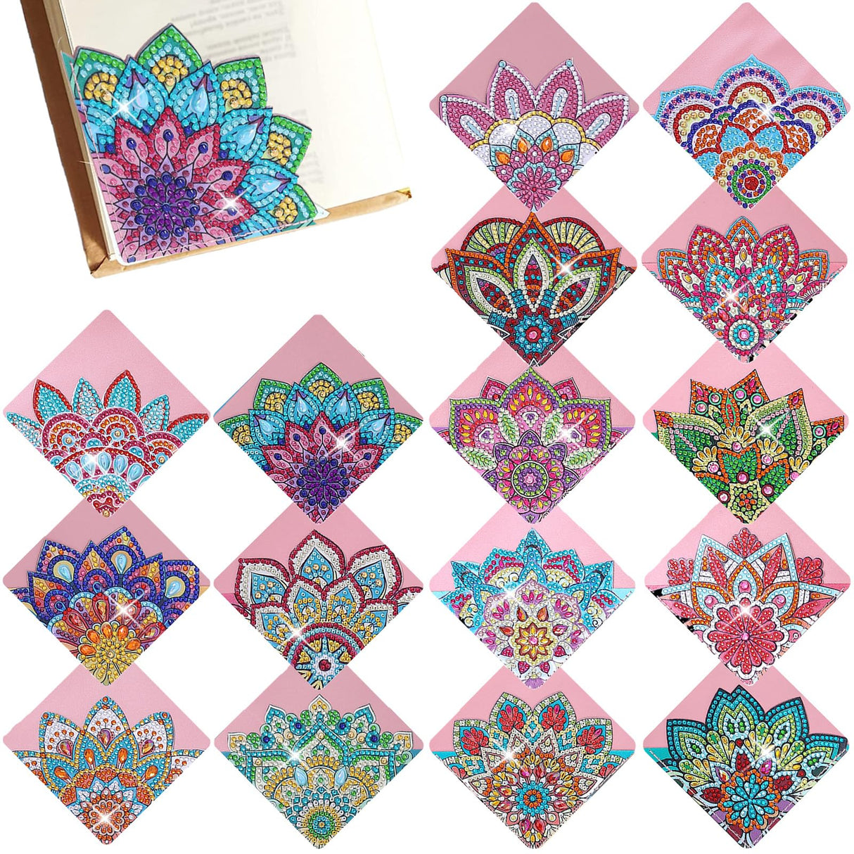 LINGFANG 16 Pcs Diamond Painting Bookmark, DIY Corner Book Makers for Book Lovers, Diamond Art Beginners, Small Diamond Art Kits, Paint by Art Crafts Supplies Gift for Women Girls (Mandala) LINGFANG