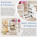 MoproBeti Full Size Loft Bed with Desk and Stairs,Metal Gaming Loft Bed with LED,Charging Station, High Loft Bed Full with Storage Shelves,Wardrobe and Drawers for Kids Teens, Adults, White MoproBeti