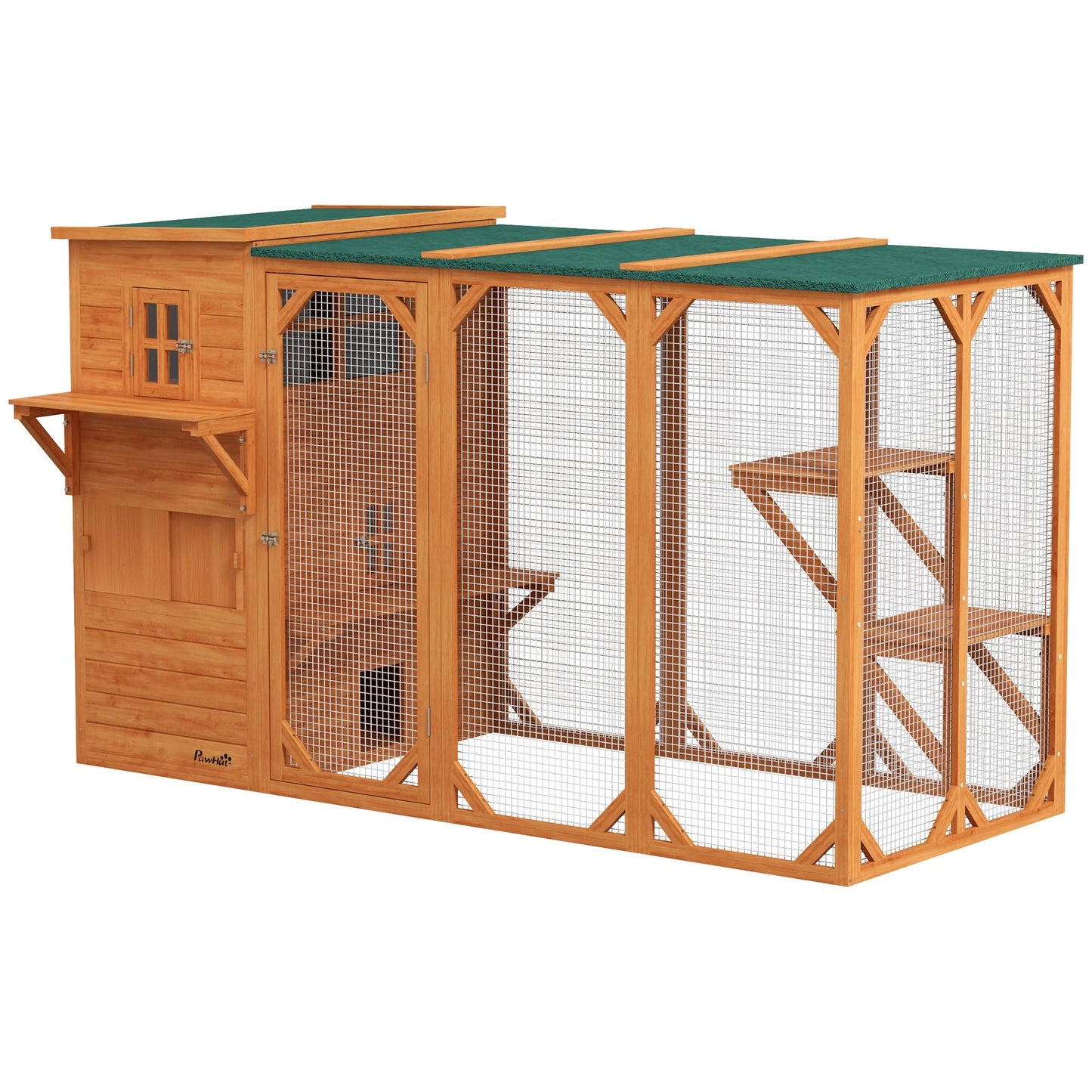 PawHut Outdoor Cat House for 3 Kitties, Multi-Level Design with Big Hiding Areas, Large Catio Cat Enclosure with 2 Stories & Multiple Platforms, Cat Condo for Large Cats, Orange - WoodArtSupply