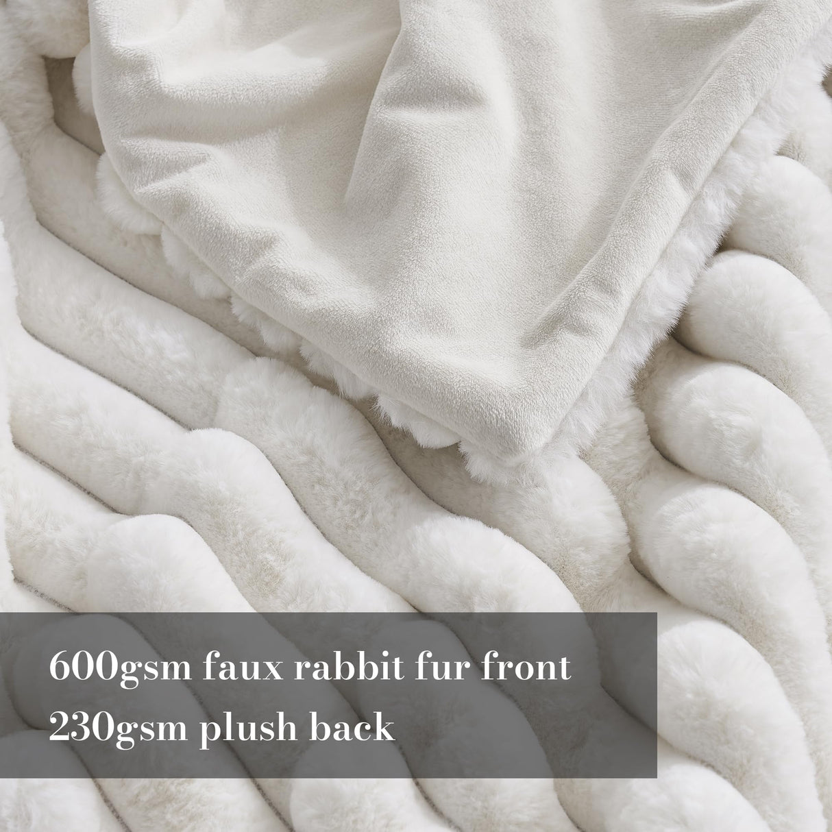 Amélie Home Faux Fur Throw Blanket for Couch, Cozy Fuzzy Fluffy Fur Luxurious Soft Striped Plush Gift Blankets for Family Sofa Chair Bedroom, 55"x70", Ivory Amélie Home