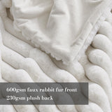 Amélie Home Faux Fur Throw Blanket for Couch, Cozy Fuzzy Fluffy Fur Luxurious Soft Striped Plush Gift Blankets for Family Sofa Chair Bedroom, 55"x70", Ivory Amélie Home