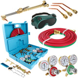 Oxygen Acetylene Torch Kit Oxy Gas Welding Cutting Brazing Set Portable Welder Tool Nozzles Regulator Hose Gauges Blue Case Cuilvu