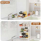 GIOTORENT 3-Tier Pantry Shelves with Wooden Boards, Heavy Duty Storage Shelves & Book Shelf, Adjustable Metal Shelving Unit for Kitchen Bathroom Laundry Organizer, Sturdy Rust-Resistant, White GIOTORENT