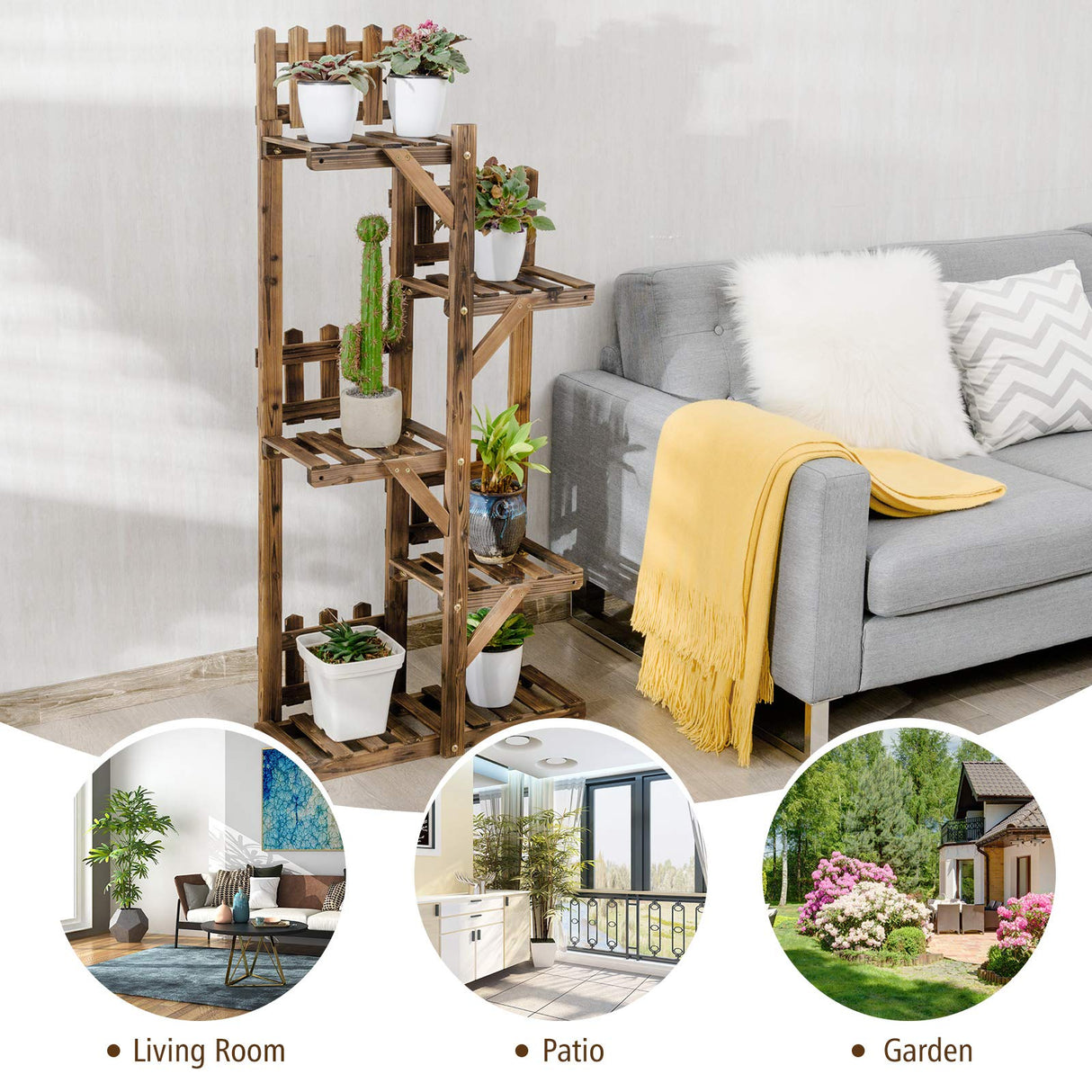 Giantex Wood Plant Stand Rack 5 Tier 6 Potted, Multiple Plant Stand Flower Pots Holder Display Shelf Rack Planter Indoor Outdoor for Garden Corner Balcony Patio Living Room Giantex