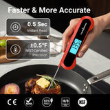 Professional 0.5 Sec Instant-Read-Meat-Thermometer-Digital, NIST Certified ±0.5℉ Accuracy, Auto Rotate Large LCD Display, 100% Waterproof Cooking Thermometer for Grill BBQ Smoker Oven Candy, Red ThermoMaven