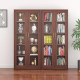 Glass Display Cabinet, Display Case with Glass Doors and Shelves, Metal Curio Cabinets with Locking, 71" Tall Bookcase with Glass Doors for Home, School, Clinic (Wood Color)- Assemble Required Polup