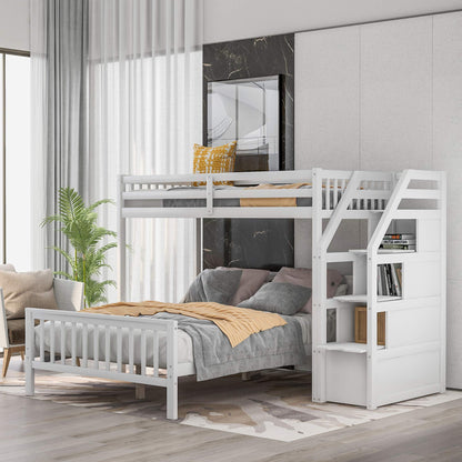 DRELOFT Twin Over Full Wooden Bunk Bed and Loft Bed with Storage Stairs in White - WoodArtSupply