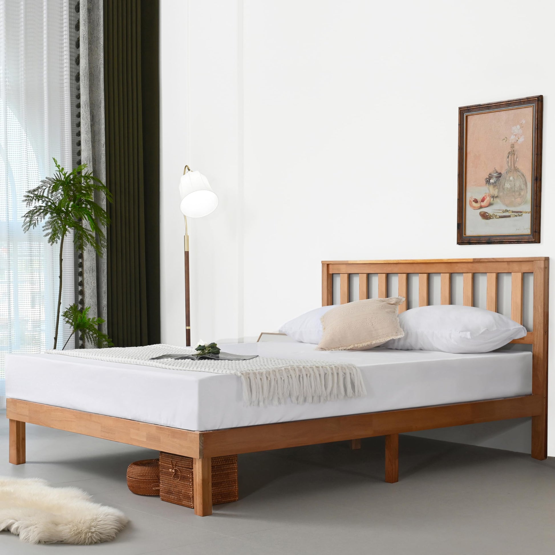 DELAVIN Rustic Pine Solid Wood Queen Bed Frame with Elegant Headboard and Easy Assembly - WoodArtSupply