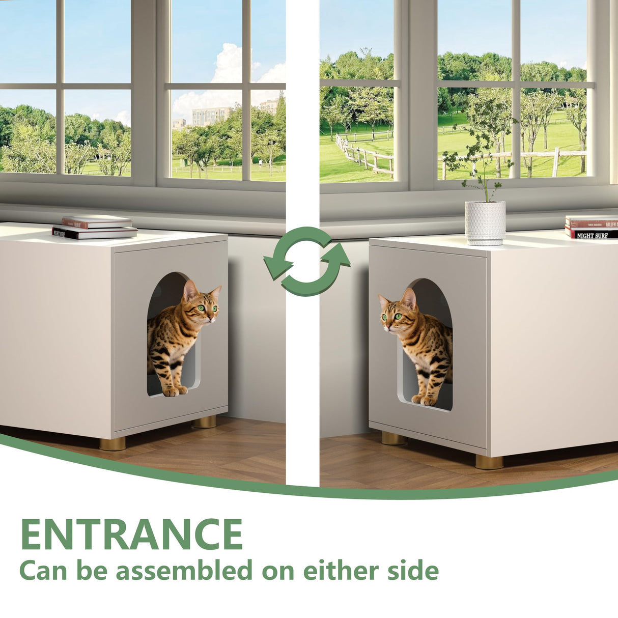 Amunrbrek Small Litter Box Enclosure, Sleek Modern Cat Litter Box Cabinet Furniture, Wooden Cat House, End Table (White) amunrbrek