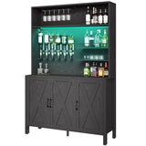 DWVO Tall Liquor Cabinets with LED Light, 71" Wine Liquor Bar Cabinet w/ 6-Bottle Liquor Dispenser & Wine Rack, Farmhouse Kitchen Cabinet for Dining Room, Black DWVO