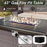 ALAULM 13 Pieces Patio Furniture Set with 2 Swivel Chairs Patio Furniture Outdoor Sectional Sofas with 55000 Gas Fire Pit Patio Conversation Set w/10 Cushions-Grey ALAULM