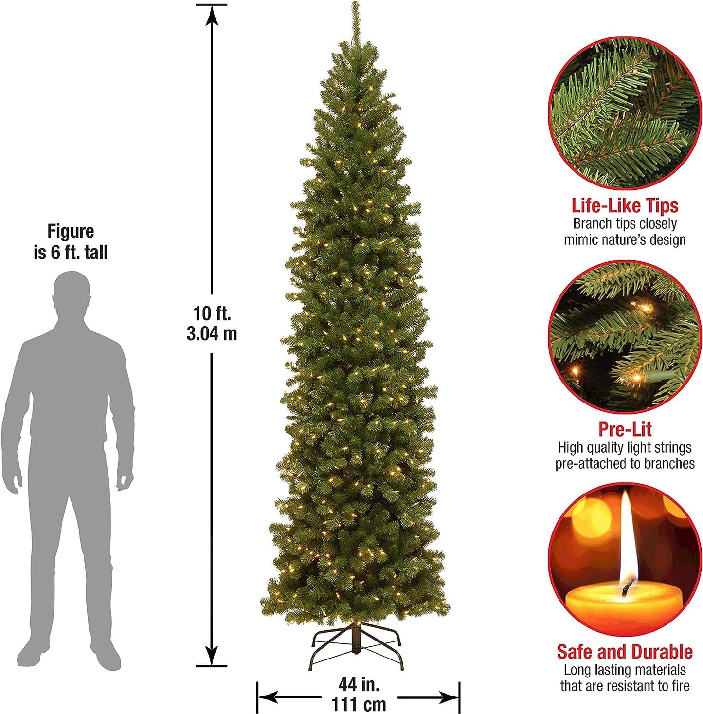 National Tree Company Artificial Giant Slim Christmas Tree, Green, North Valley Spruce, White Lights, Includes Stand, 10 Feet