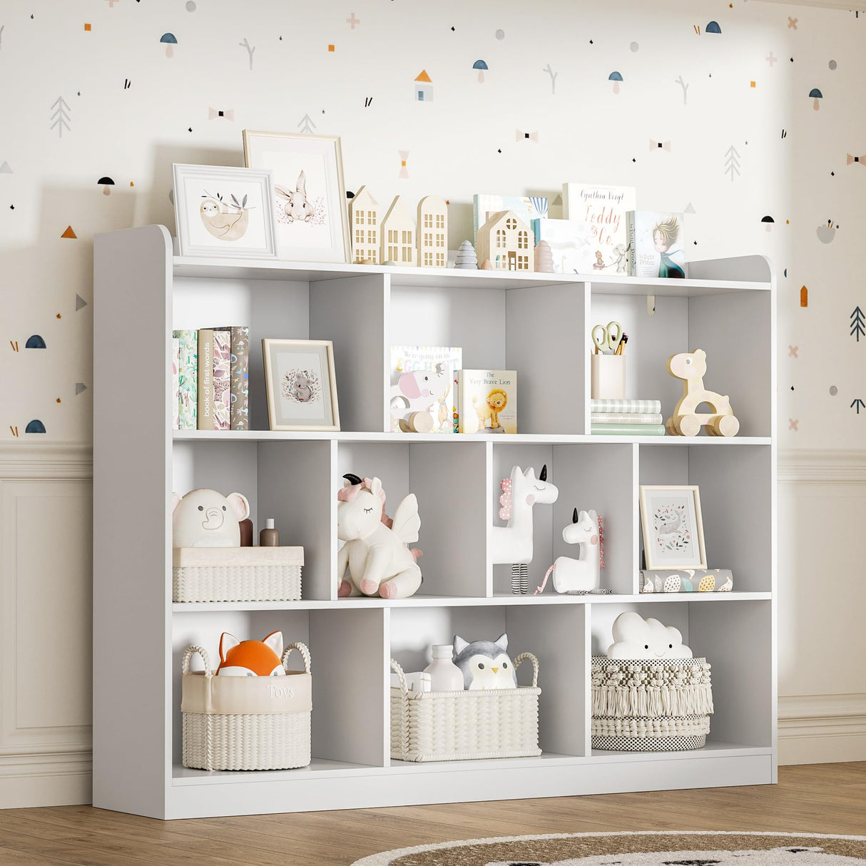 DIYART White Bookshelf, Wood Bookcase with 3 Tier Open Shelves, 10-Cube Minimalist Storage Shelf for Living Room, Bedroom, 55.1" W x 42.5" H DIYART