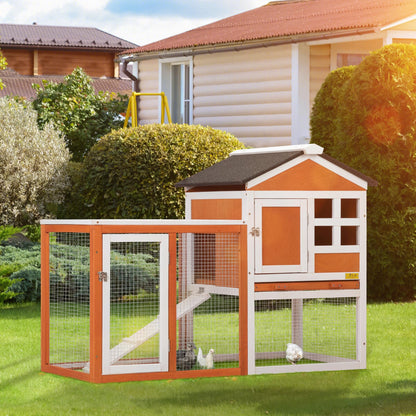 Rabbit Hutch Indoor Bunny Cage Outdoor Wooden Chicken Coop Small Animal Enclosure with Pull Out Tray & Weatherproof Asphalt Roof,48" L x 24" W x 35" H Orange