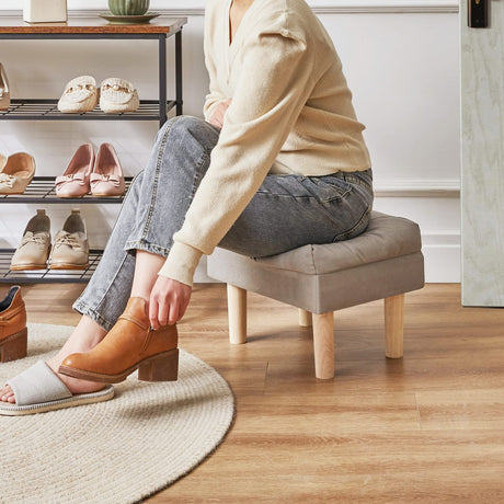 YMYNY 15.75" Small Footstool Ottoman, Footrest with Sponge Padded Seat, Step Stool for Sofa, Bedroom, Living Room, Entryway, Modern Change Shoes Stool, Wood Legs, Gray, UHBD023G YMYNY