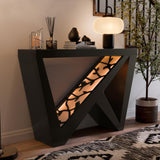 HOMES: Inside + Out Naomi Modern Decorative Accent LED Console Table with W-Shaped Legs and Remote, Wood Entryway Furniture for Living Room, Hallway, Entrance, Small Spaces, Black HOMES: INSIDE + OUT
