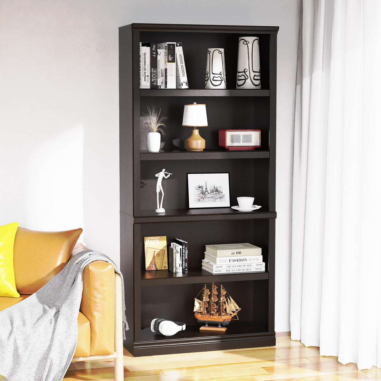 Bevfint Bookshelf, Open Storage 70 Inch Tall 5 Shelf Bookcase, Floor Standing Bookshelves and Bookcases, Book case for Farmhouse Library Office Bedroom Kids, Dark Cherry - 5 Tier Bevfint