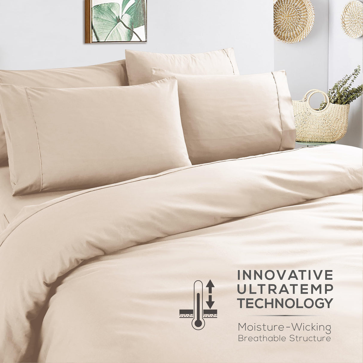 Mueller Luxury 6 Piece Queen Sheet Set - Ultra-Soft 1800 Series, Cooling & Breathable Hotel Quality Bed Sheets, Deep Pocket up to 16" - Hypoallergenic, Wrinkle-Resistant, Oeko-TEX, Cream Mueller