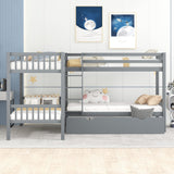 MERITLINE Quad Bunk Beds with Storage,4 Twin Bunk Bed for Kids, Solid Wood L Shaped Bunk Bed 4 Bed Bunk Beds for Kids,Teens, Adults,Grey MERITLINE