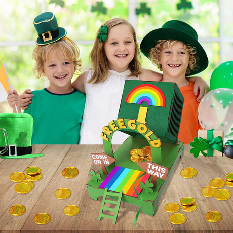 OFIHIDO Leprechaun Trap Kit for Kids,Wood DIY Craft Catch a Leprechaun Trap Kit for Kids Classroom Activity,St. Partrick Day Decorations Party Supplies OFIHIDO