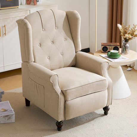 P.H.Furn Wingback Recliner Chair with Massage and Heat, Upholstered Fabric Living Room Chair Armchair with Nailhead Trim,Push Back Recliner Chair with Remote Control,Padded Cushion P.H.Furn