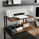 XBurmo Printer Stand with 2 Tier Wood Shelves Desktop Organizer for Small Space Fax Machine Shelf Stand Books Trays Under Desk Shelf with Adjustable Anti-Skid Feet Vintage Brown XBurmo