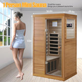 Infrared Home Sauna Room 1 Person Mini Infrared Sauna 1050W Dry Saunas for Home Red Cedar Wooden Indoor Sauna Spa with 6 Low EMF Heaters, Bluetooth Speakers, LED Reading Lamp, Tempered Glass SALUSHEAT