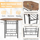 JUMMICO 3-Piece Wooden Round Table & Chair Set, Space Saving Kitchen Breakfast Nook Wood Grain Tabletop with Metal Frame and Built-in Wine Rack for JUMMICO