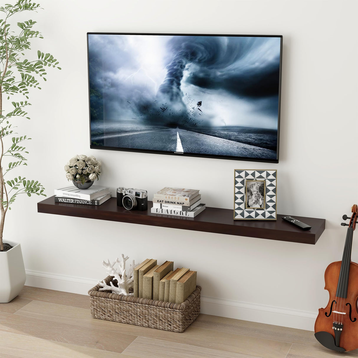 Floating Shelves, 48 Inch Wall Shelf, Rustic Wood Shelves for Wall Storage, Fireplace Mantel, Wall Mounted Wooden Display Shelf for Bathroom Bedroom Kitchen Garage,48" W x 8" D x 1.6" H Fun Memories