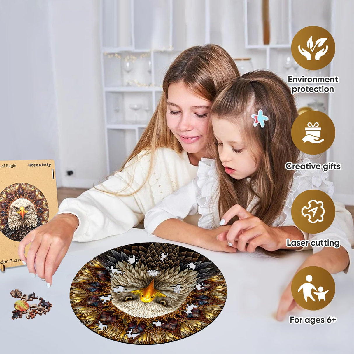 Bald Eagle Wooden Puzzle for Adults 500 Piece, Mandala Wooden Jigsaw Puzzles, Inspiring Puzzle, Beautiful Wooden Puzzle with Box Birthday Gifts for Adults and Kids Family Game(16.5 * 16.5in) Reouinty