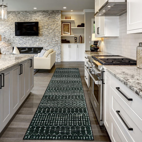 Lahome Moroccan Black Rug - 2x8 Washable Non-Skid Kitchen Floor Runner, Low-Profile, Non Slip, Geometric Print Distressed Entryway Runner for Hallways, Laundry Room, Foyer Lahome