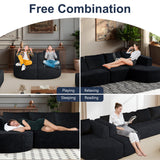 144" Oversized Sectional Couches for Living Room, Modern Luxury Chenille 5-Seater Sofa, Deep Seat Curved Cloud Couch, Modular Sofa with Chaise Lounges & 5 Pillows, No Assembly Required (Black) IZLKQC