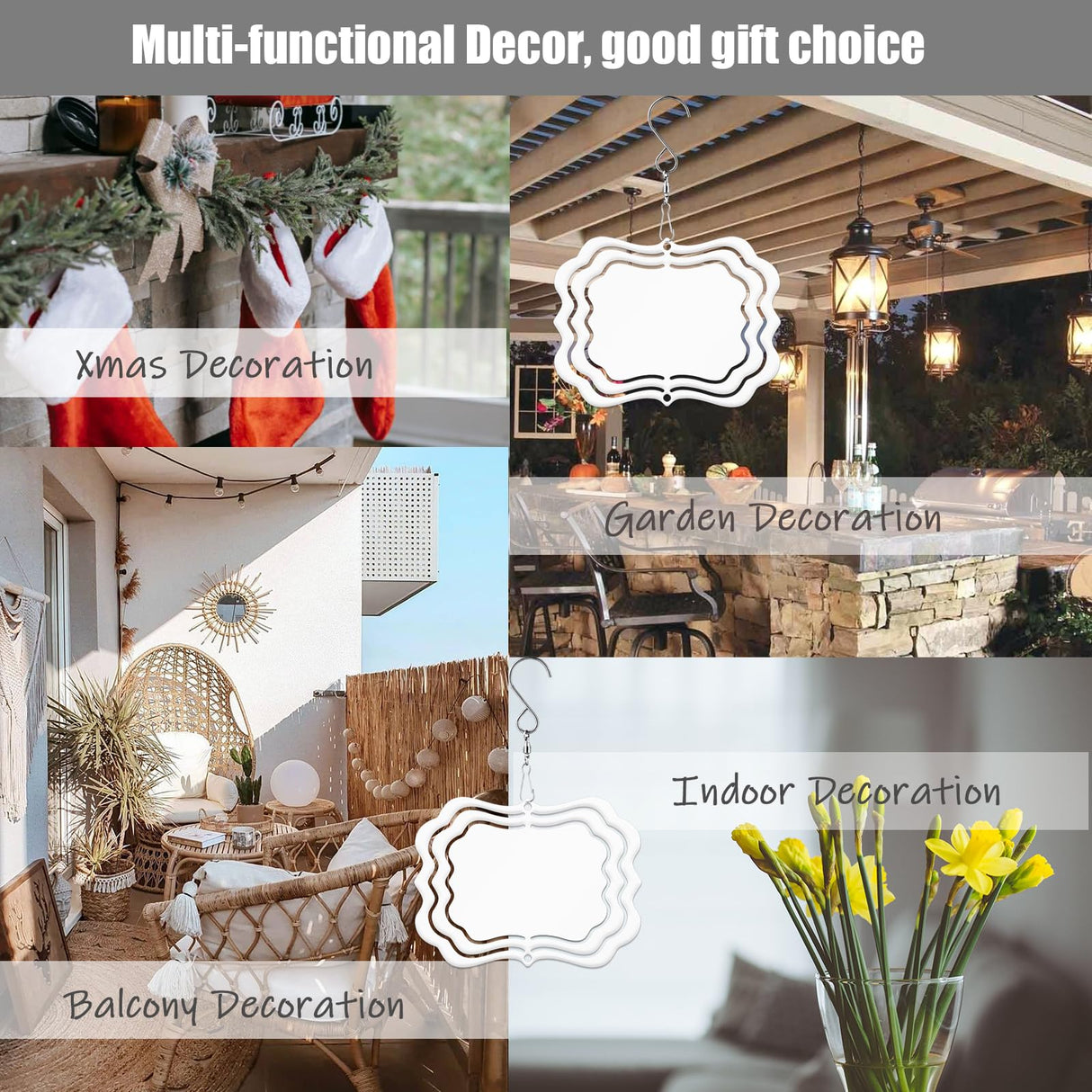 WindMage 12 Pack 3inch Sublimation Wind Spinner Blanks 3D Aluminum Metal Wind Sculpture Kinetic Spinners for Yard and Garden Indoor Art Sublimation Christmas Ornament Hanging Decoration (Photo Frame) WindMage