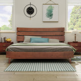 LUXOAK Mid-Century Solid Wood King Bed Frame with Headboard - No Box Spring Required LUXOAK