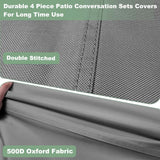 Outdoor Furniture Cover Waterproof, 4-Piece Patio Furniture Covers for 4 PCS Patio Outdoor Conversation Set, Included: Ourdoor Loveseat Cover, 2 Patio Chair Covers, Outdoor Coffee Table Cover-Grey Gasadar