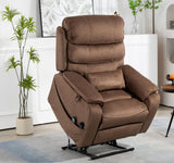 Brown Recliner Chair for Elderly | Tall and Big Man 400lbs | Chenille | Power Lift, Lay Flat, Stand Up, Wireless Charging Device, Extended Footrest, Massage Heat, Cup Holder, Lumbar Pillow LITVZ