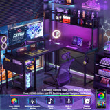 Besiost Small L Shaped Desk Gaming Desk with Power Outlets, 48" Reversible L Shaped LED Computer Desk with Monitor Stand & Storage Shelf, Corner Gamer Desk Home Office Desk with Storage Bag, Black Besiost