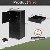 DEVAISE 5-Drawer Wood Dresser with Top Cabinet Storage, Mobile Chest of Drawers, Wide Storage Space for Home Office, Black DEVAISE