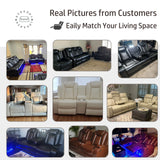 GEBADOL Leather Power Recliner Set with LED, 3-Piece Recliner Sofa and Loveseat Chair with Storage Console/Charging Port, Modern Reclining Furniture for Living Room (Cream-White, Sofa+2 Chairs) GEBADOL