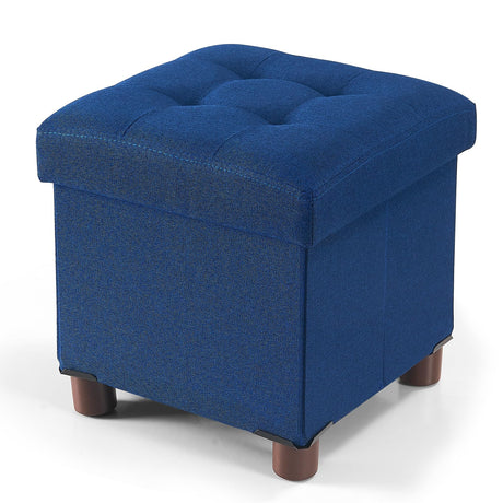 BRIAN & DANY Small Ottoman with Storage, Small Storage Ottoman, Folding Foot Stool with Wood Legs for Living Room and Bedroom Linen Rest Seat, 12.6"x12.6"x12.8" - Blue BRIAN & DANY