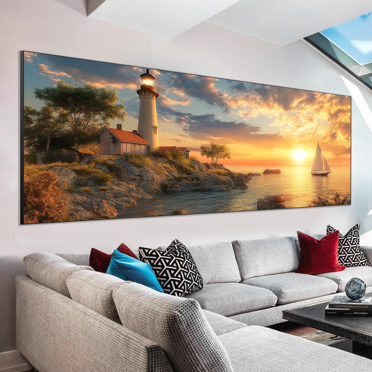 VAIIEYO Large Diamond Art Kits for Adults Lighthouse, Diamond Art Sunset, Large Diamond Painting Kits Full Drill Round Rhinestone Craft Canvas for Home Wall Decor Gift 11.8x31.5 inch VAIIEYO