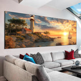 VAIIEYO Large Diamond Art Kits for Adults Lighthouse, Diamond Art Sunset, Large Diamond Painting Kits Full Drill Round Rhinestone Craft Canvas for Home Wall Decor Gift 11.8x31.5 inch VAIIEYO