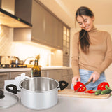 Nevlers 3 Piece Premium Heavy Duty Stainless Steel Steamer Pot Set Includes 3 Quart Cooking Pot, 2 Quart Steamer Insert and Vented Glass Lid | Stack and Steam Pot Set for All Cooking Surfaces Nevlers