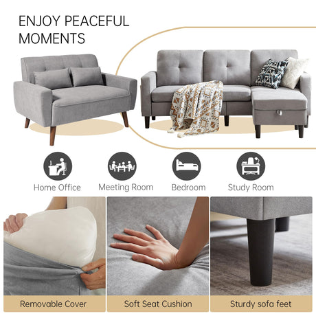 Pingliang Home 2 Piece Comfy Couch Set, 3 Seater & 2-Seater Sofa and Loveseat Set with Ottoman, Modern Sofa Sets for Living Room/Apartment/Office, Light Grey Pingliang Home