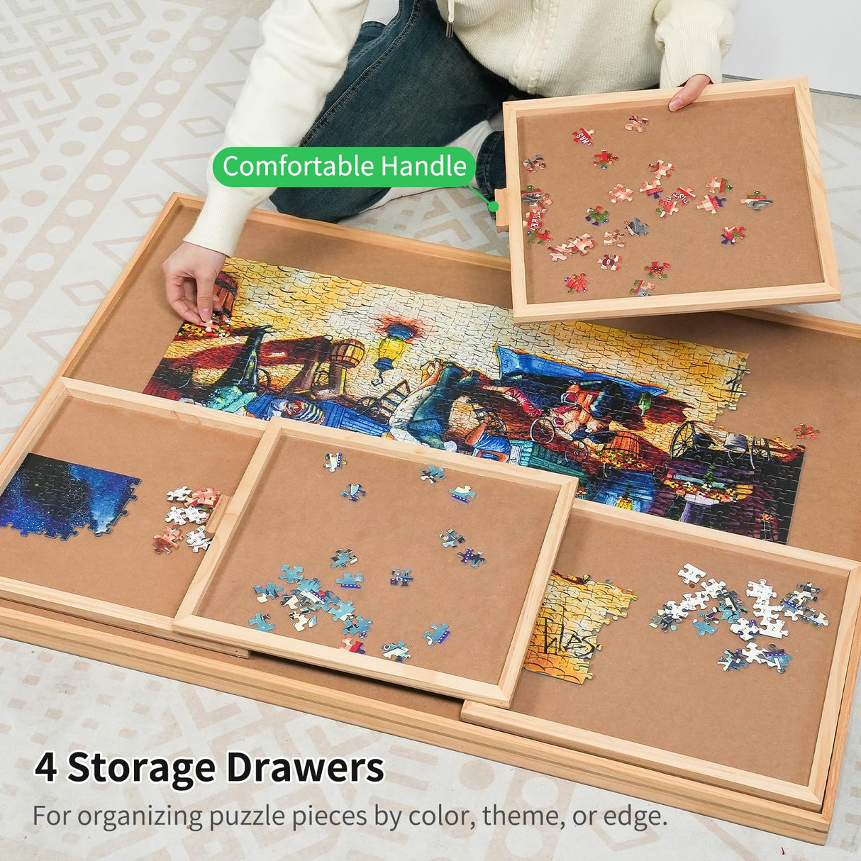2000 Pieces Rotating Puzzle Board with 4 Drawers,40.16"x28.5" Portable Wooden Jigsaw Puzzle Table with Lazy Susan Spinning Cover for Adults BuilderButler