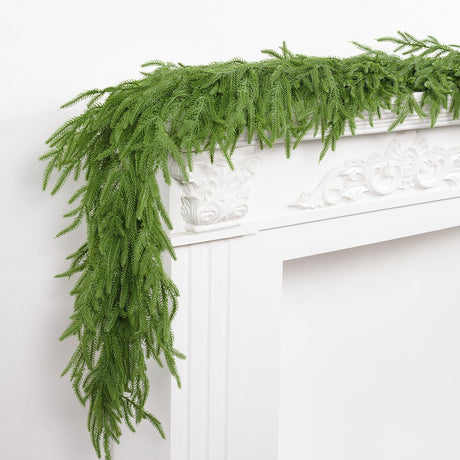XmasExp Norfolk Pine Christmas Garland Decorations-6FT Real Touch Christmas Garland- Realistic Artificial Christmas Garland Decorations for Mantle Windows Indoor Outdoor XmasExp